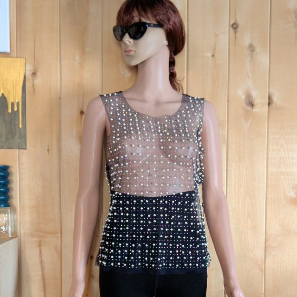 Chic Black and Silver Women's Studded Blouse